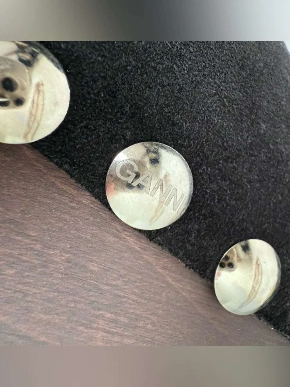 GANNI Retro Studded Wood Black Suede Clogs Open Toe Wedge - Picture 11 of 16